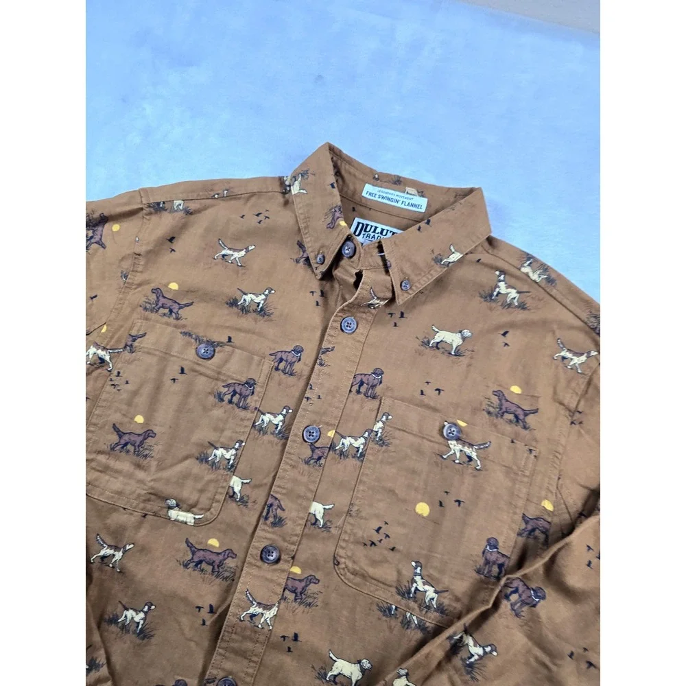 Duluth Trading Flannel Shirt Mens Medium Brown Cotton Dog Hunting Free Swingin